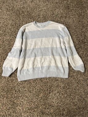 Hollister Light Blue and White Striped Crewneck Sweater